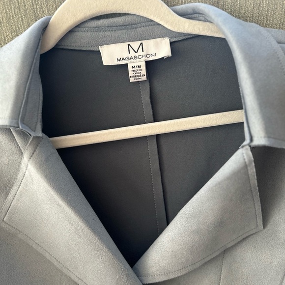 Magaschoni Women’s Notch Collar 3 Button Faux Suede Trench Coat - Picture 2 of 3